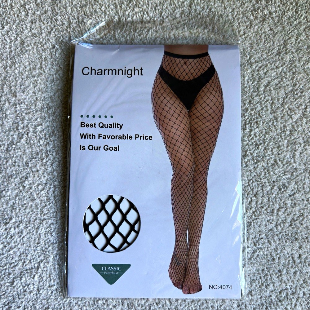 NWT Charmnight Women's Fishnet Tights S-XXXL Black High Waist Pantyhose Party